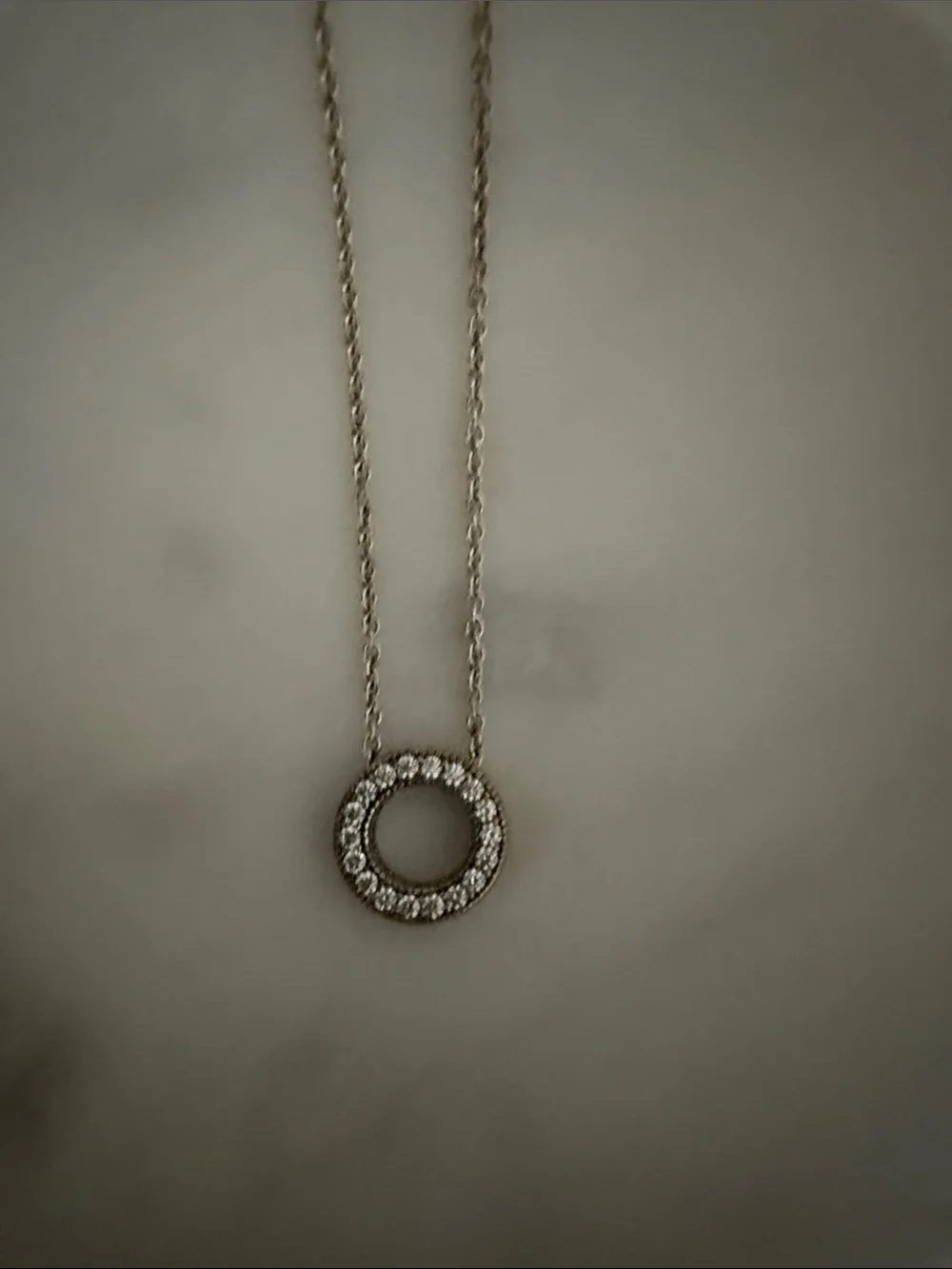 Pandora Gold Circular Pendant Necklace with Clear Stones